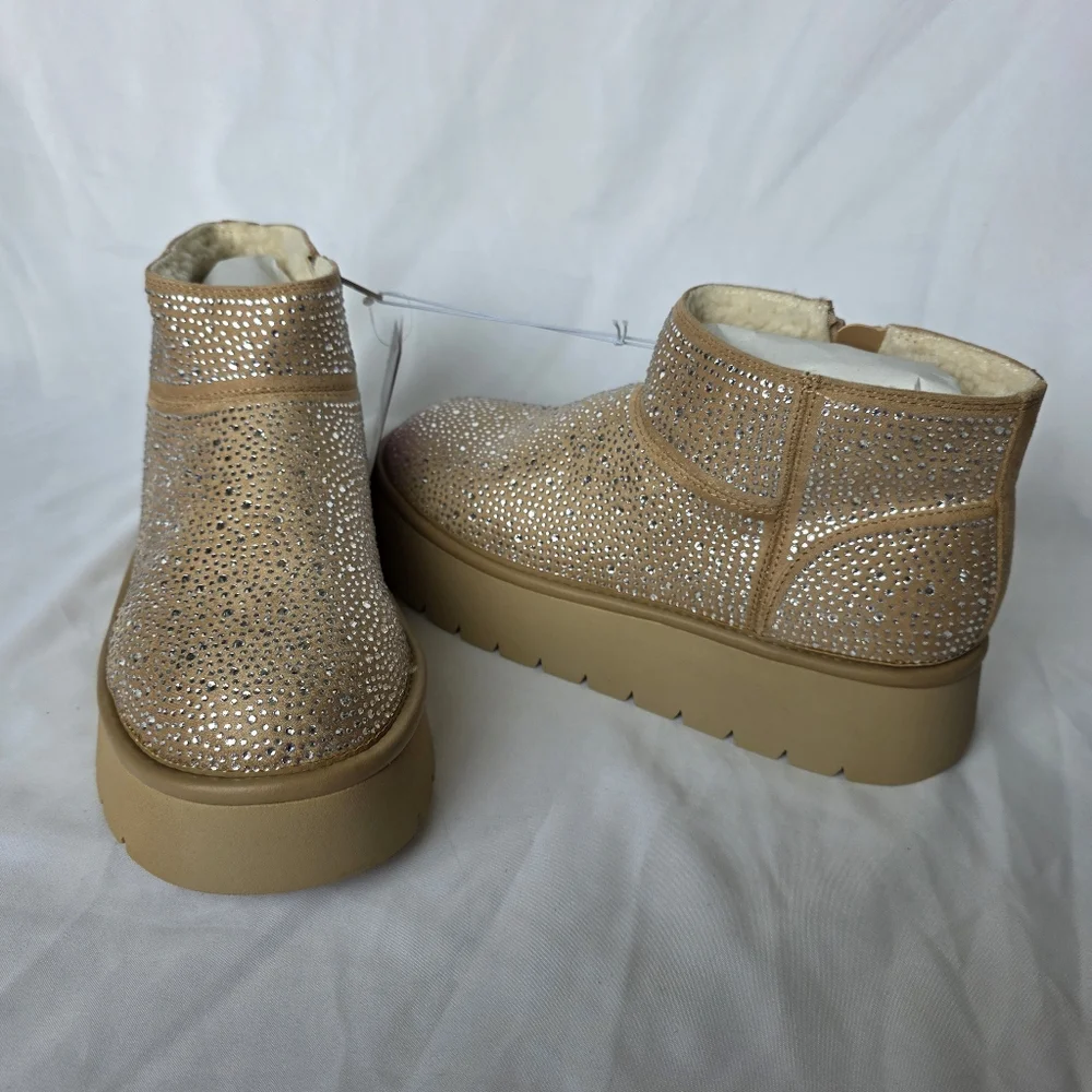Beige Missy Boots Bling Platform Booties Memory Foam Rhinestone  Wild Fable